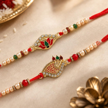 Premium Designer Rakhi Set of 2 for Brother – Rakhi Thread, Rakhi Bracelet, Traditional Raksha Bandhan Gift for Bhaiya