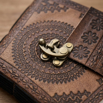 STORE INDYA Handmade Leather Bound Journal with Lock - Vintage Travel Diary | 192 Eco-Friendly Pages | Refillable Writing Notebook for Men & Women | 7x5 Inch