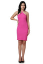 Popwings Casual Solid Self Design Strap Neck Knot Backless Bodycon Dress For Women | Knee-Length Women Bodycon Dress For Summer