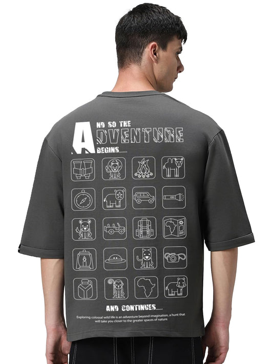 Bewakoof Mens Graphic Printed Super Loose Fit Half Sleeve Round Neck Terry T-Shirt_652465_Grey_S