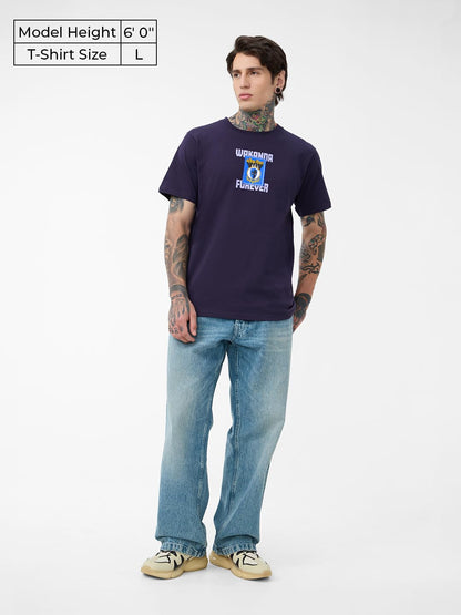 The Souled Store Black Panther: Wakanda Forever Men and Boys Short Sleeves Round Neck Purple Graphic Printed Regular Fit Cotton