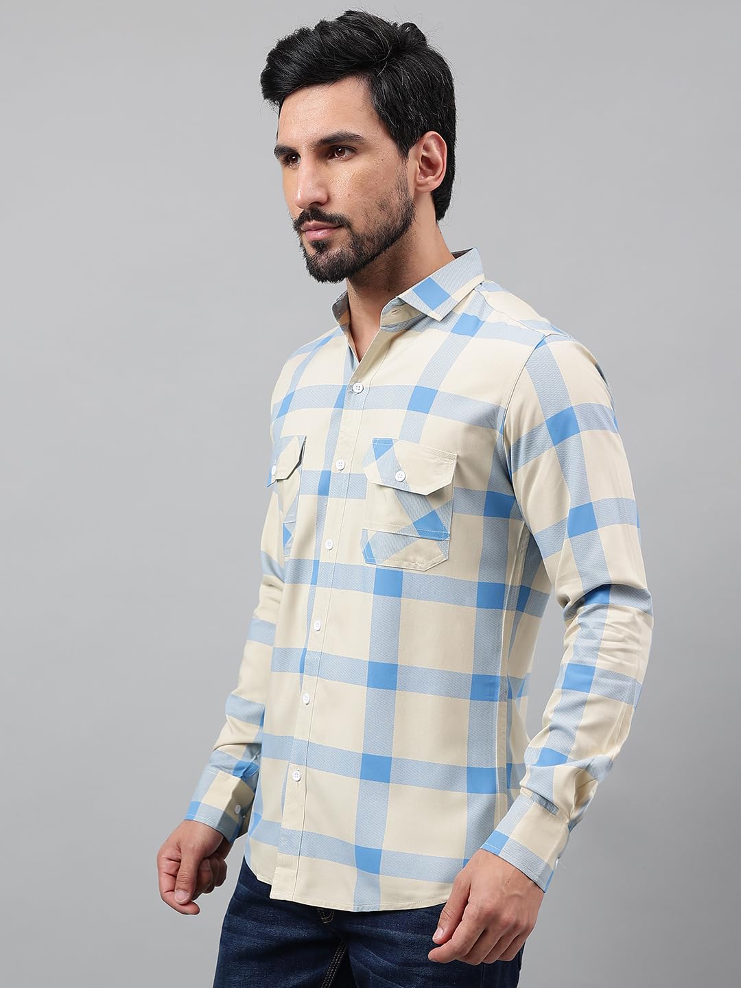 Besix MenS Cream Rayon Printed Regular Fit Summer Shirt For Man - Poket, Full Sleeves, Spread Collar For Stylish Summer - Daily