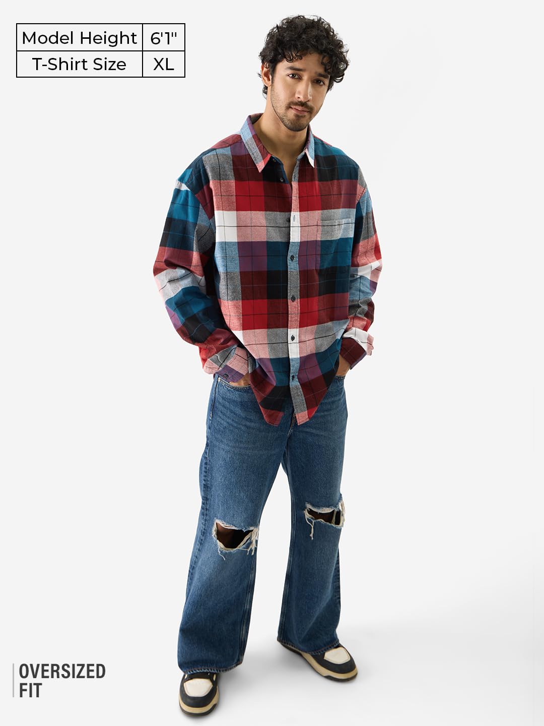 The Souled Store Plaid: Black/Blue/Red Checks Long Sleeve Collared Neck Button Down Cotton Relaxed Fit Shirts for Men and Boys -