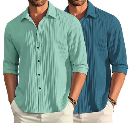 Deelmo Combo Of MenS Casual Button Down Shirts Long Sleeve Linen Shirt Fashion Textured Summer Shirts Pack Of 2