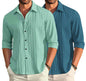 Deelmo Combo Of MenS Casual Button Down Shirts Long Sleeve Linen Shirt Fashion Textured Summer Shirts Pack Of 2