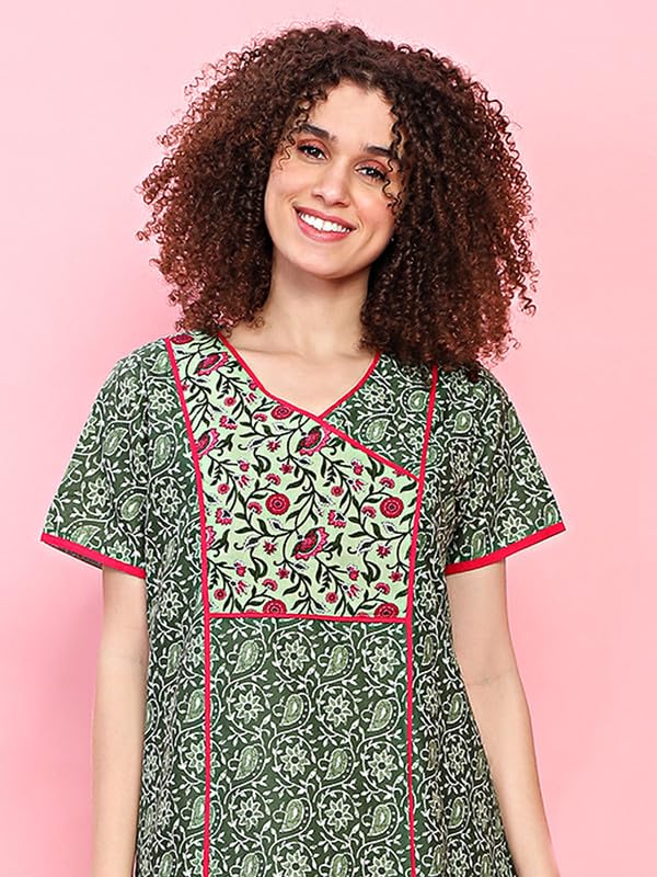 Evolove WomenS 100% Cotton Supersoft With Beautiful Embroidery Long Maxi Night Gown Nighty Dress With Pocket, Most Comfortable