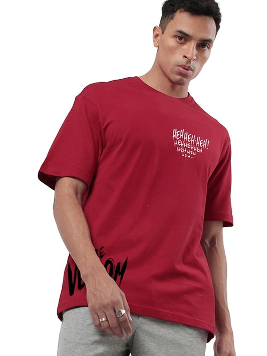Bewakoof X Marvel Venom Men Graphic Print Oversized Fit Half Sleeve Round Neck Cotton Jersey T-Shirt_659614_Red_L