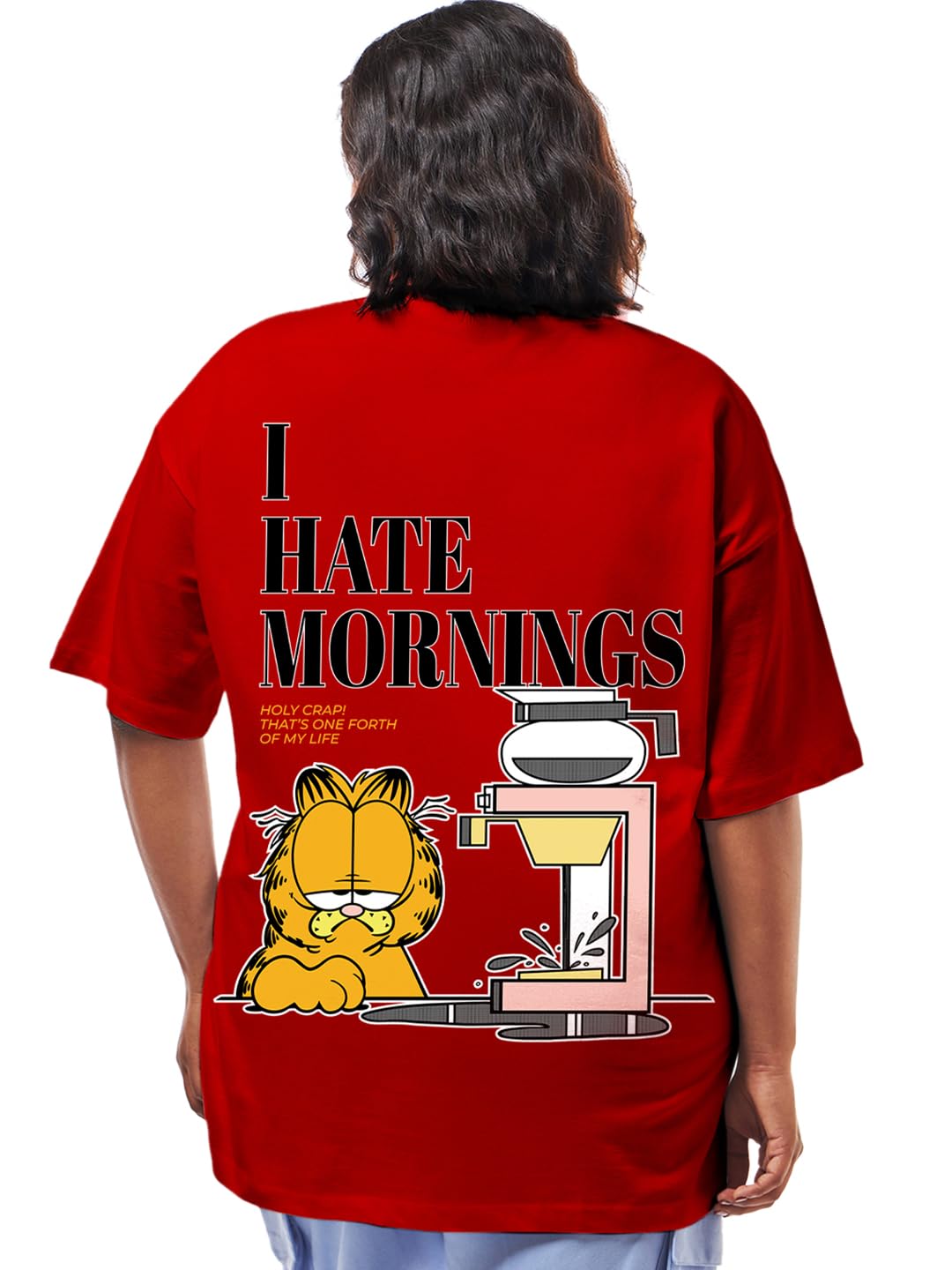 Bewakoof Official Garfield Merchandise Womens Graphic Print Oversized Fit Half Sleeve Round Neck Cotton Plus Size T-Shirt_63413