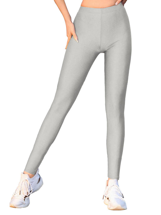 Shasmi Girls & Womens Shimmer Silver Color Solid Knitted Tailored Cut & Slim Fit Stretchable Nylon Elasthane Fabric Ankle Leng