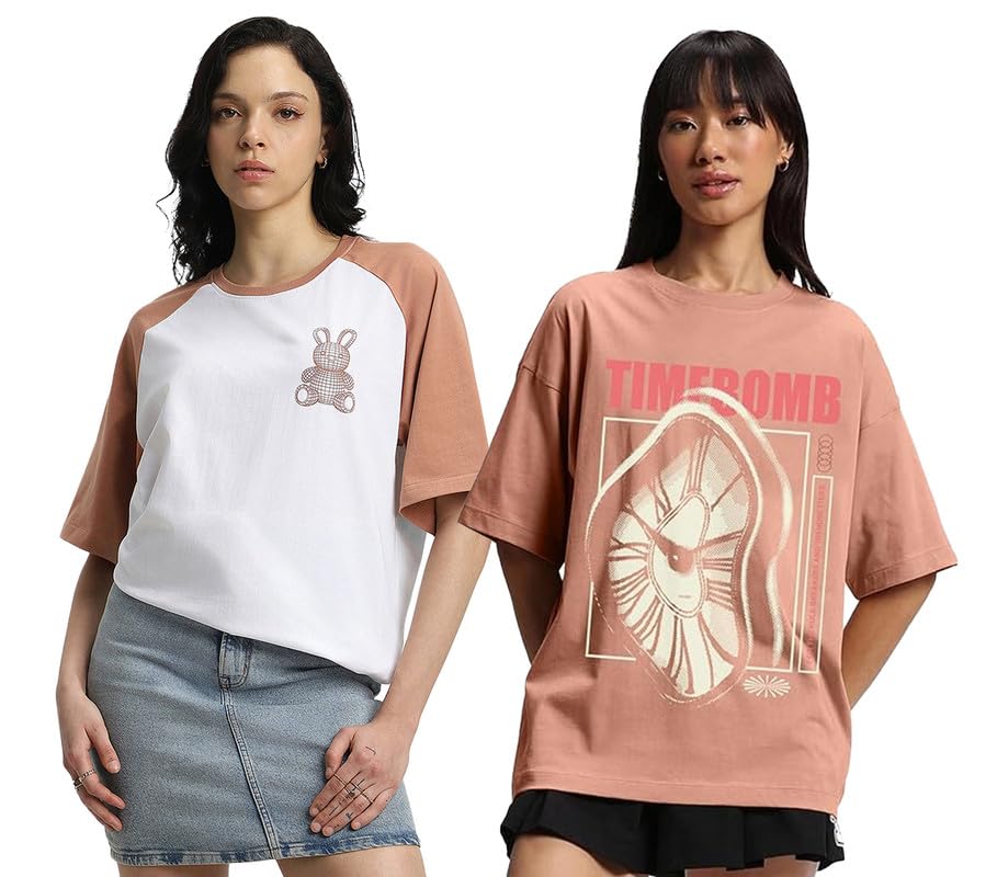 Juneberry Pure 100% Cotton Oversized Loose Baggy Fit Drop Shoulder Latest Aesthetic & Cool Graphic Prinred Half Sleeve T-Shirts