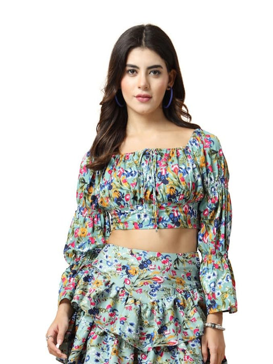 OOMPH! Full Sleeve Crop Top, Blue, mt911