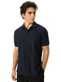The Souled Store Official Textured Polo : Navy Men and Boys Short Sleeves Collared Neck Multicolor Printed Regular Fit Cotton Bl