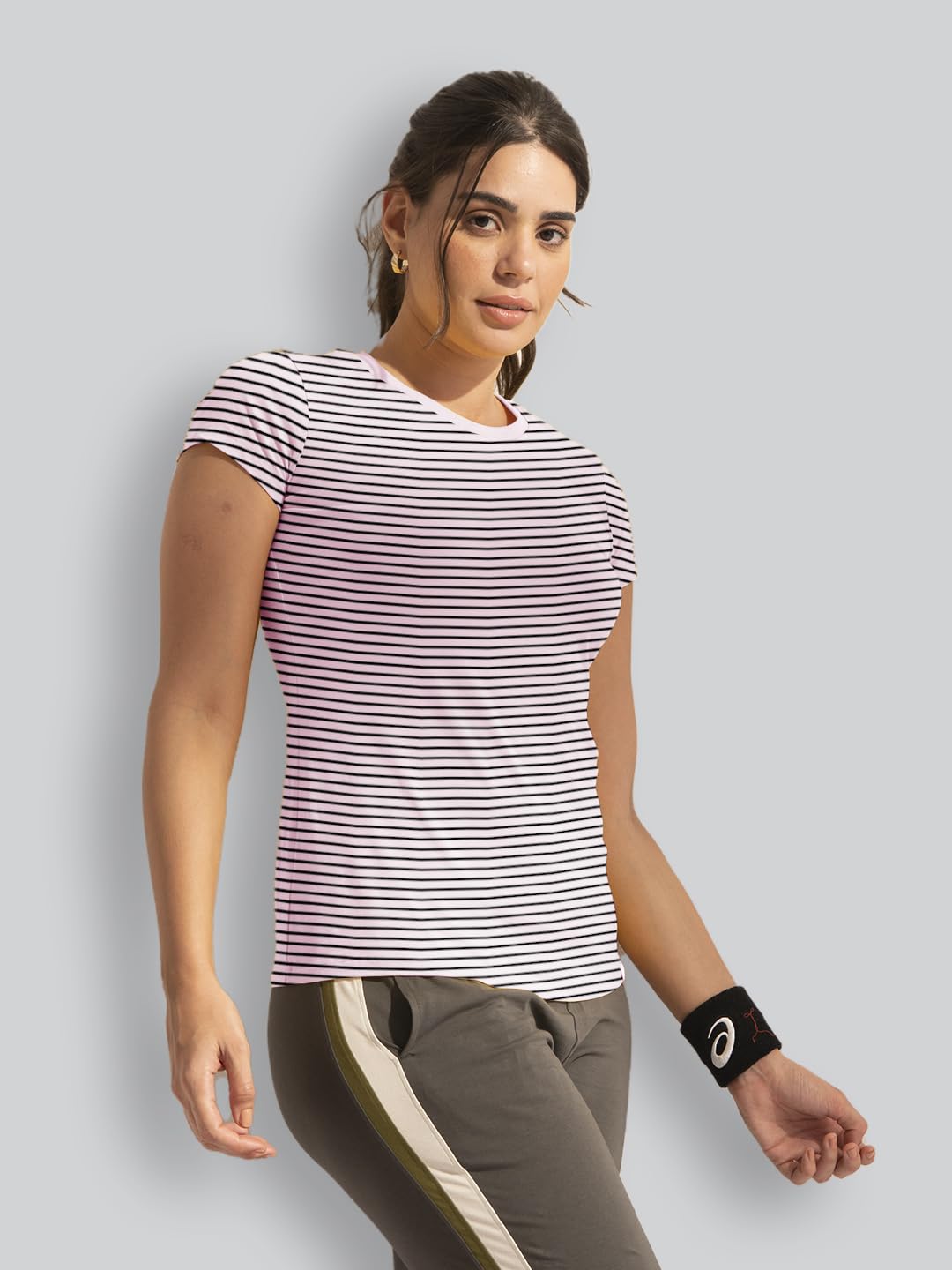 Lyra WomenS Printed Striper Round Neck Regular Fit Cotton T-Shirt