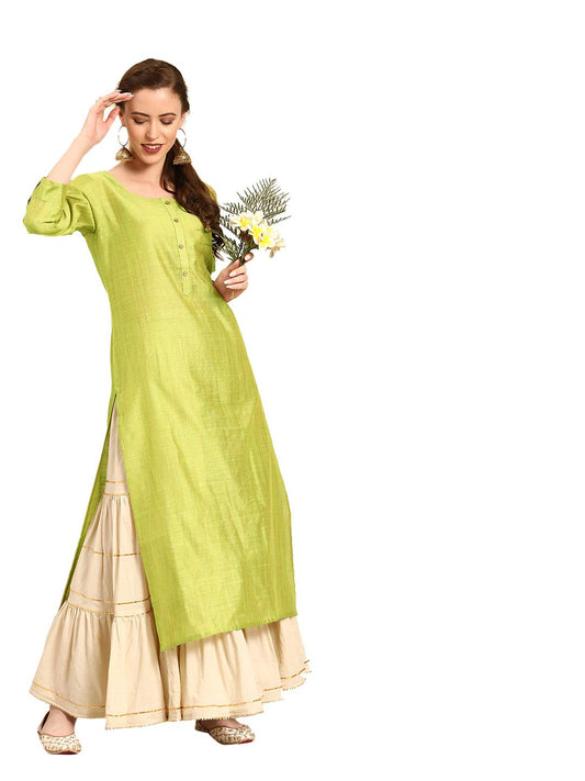 Varanga Women Olive Green Solid Straight Kurta
