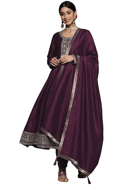 Libas Womens Silk Blend Kurta Sets (33458O_Purple