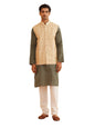 SOJANYA (Since 1958 Men's Ethnic Motifs Dark Green Woven Design Silk Blend Kurta With Pyjamas & Beige Nehru Jacket Set Size-42