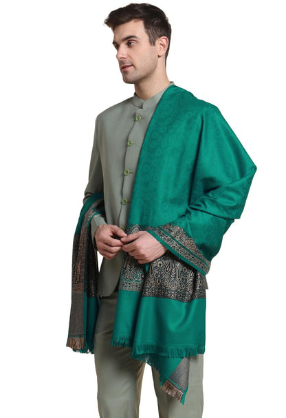 Weavers Villa Mens Acro Wool Blended Shawl - Handloom Woven Pattern - Stoles for Men - Gents Shawls - Soft & Warm Wrap - Ideal