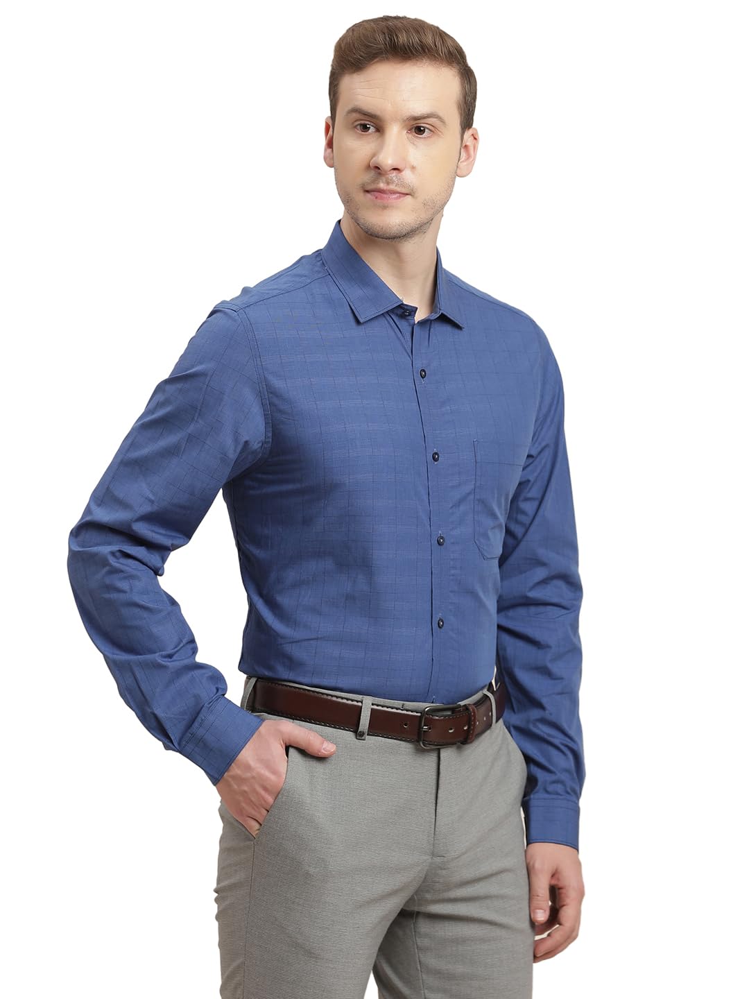 Turtle Men 100% Cotton Slim Fit Blue Checkered Full Sleeve Formal Shirt