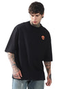 Hubberholme Men Cotton Terry Printed Oversized Round Neck Half Sleeves Tshirts 13 Black