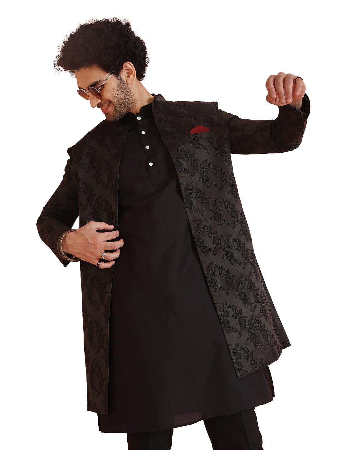 Kisah Sherwani Set For Men  Silk Blend Jacquard Textured Indo Western Sherwani With Kurta And Trouser | Designer Ethnic Outfit F