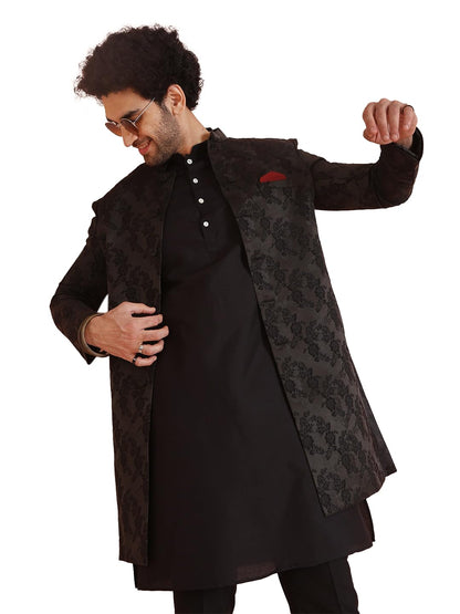 Kisah Sherwani Set For Men  Silk Blend Jacquard Textured Indo Western Sherwani With Kurta And Trouser | Designer Ethnic Outfit F