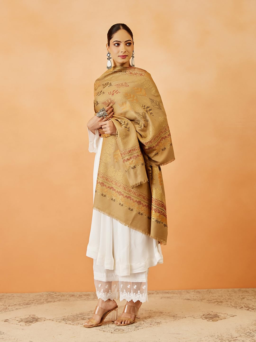 Pashmoda Women Khumar Kaani Wool Blend Kashmiri Shawl, Stole, Scarf, Luxury Pashmina Evening Wrap (Size: 101 X 203 CM)