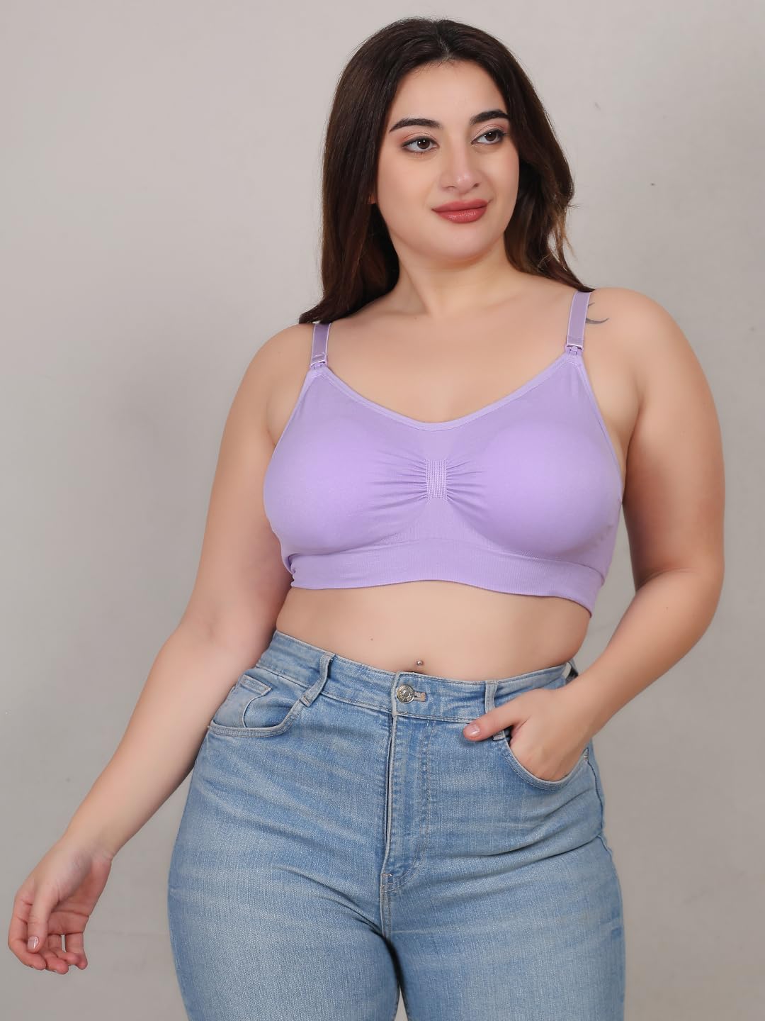 Fabme WomenS Nylon Blend Wire Free Modern Nursing Padded Bra (Br0278_Lavender