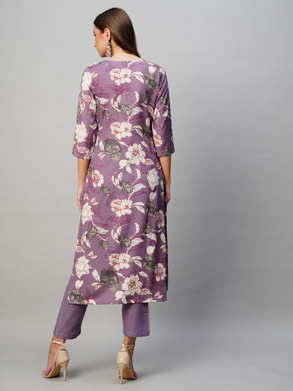 Gosriki Women'S Rayon Straight Printed Kurta With Pant Set (Dhun-Purple-Kbv-Gs_L_Purple_Large)