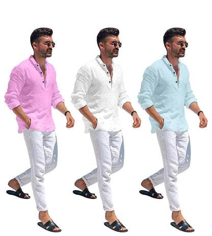 Zartha Combo Of Men Solid Cotton Blend Straight Kurta Shirt Pack Of 3