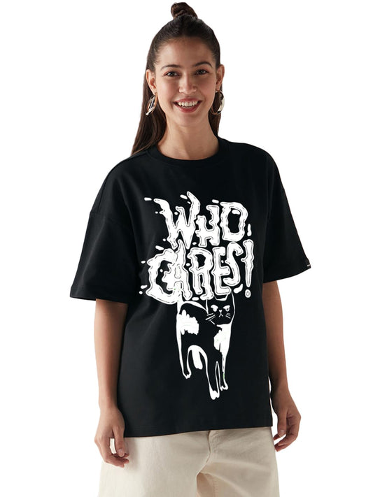 Bewakoof Heavy Duty 1.0 WomenS Graphic Print Oversized Fit Half Sleeve Round Neck Cotton T-Shirt_654691_Black_S