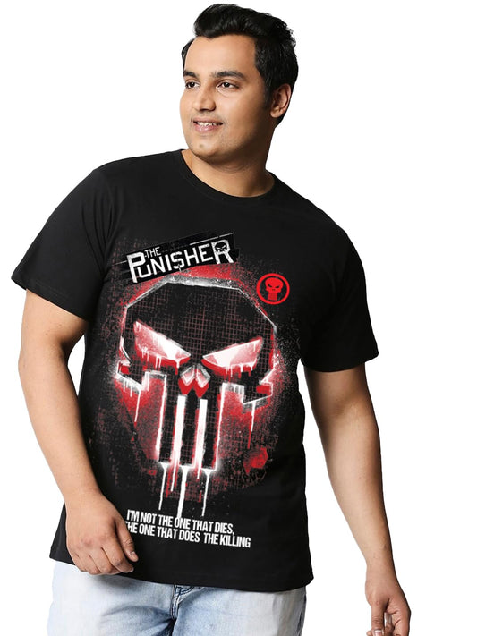 Bewakoof Official Marvel Merchandise Punisher Mens Graphic Print Regular Fit Half Sleeve Round Neck Cotton Plus Size T-Shirt_67