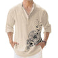 Deemoon MenS Cotton Blend Mandarin Collar Self One Design Full Sleeve Casual Short Kurta Beige