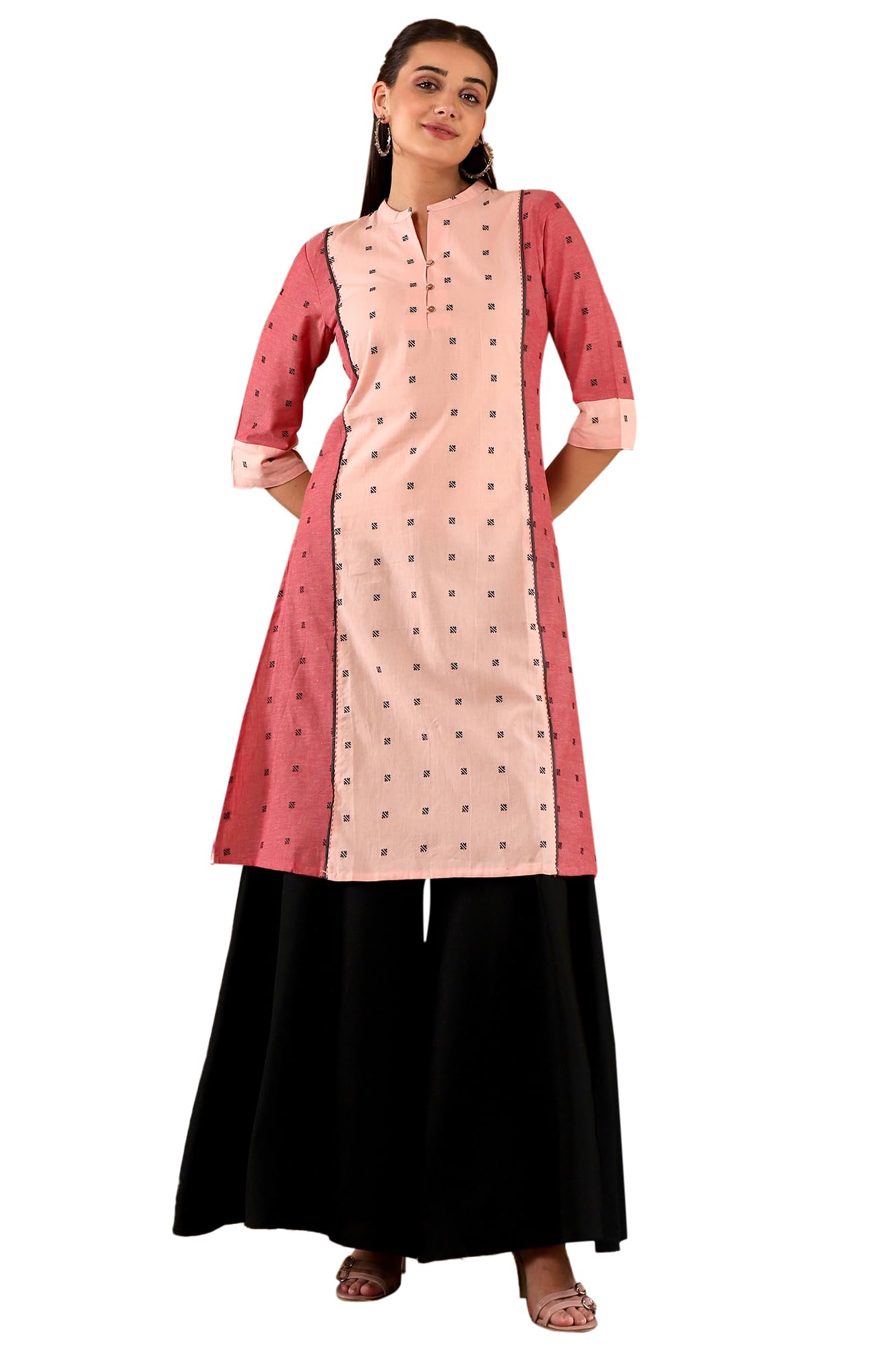 W For Woman Light Red Geometric Printed Regular Kurta