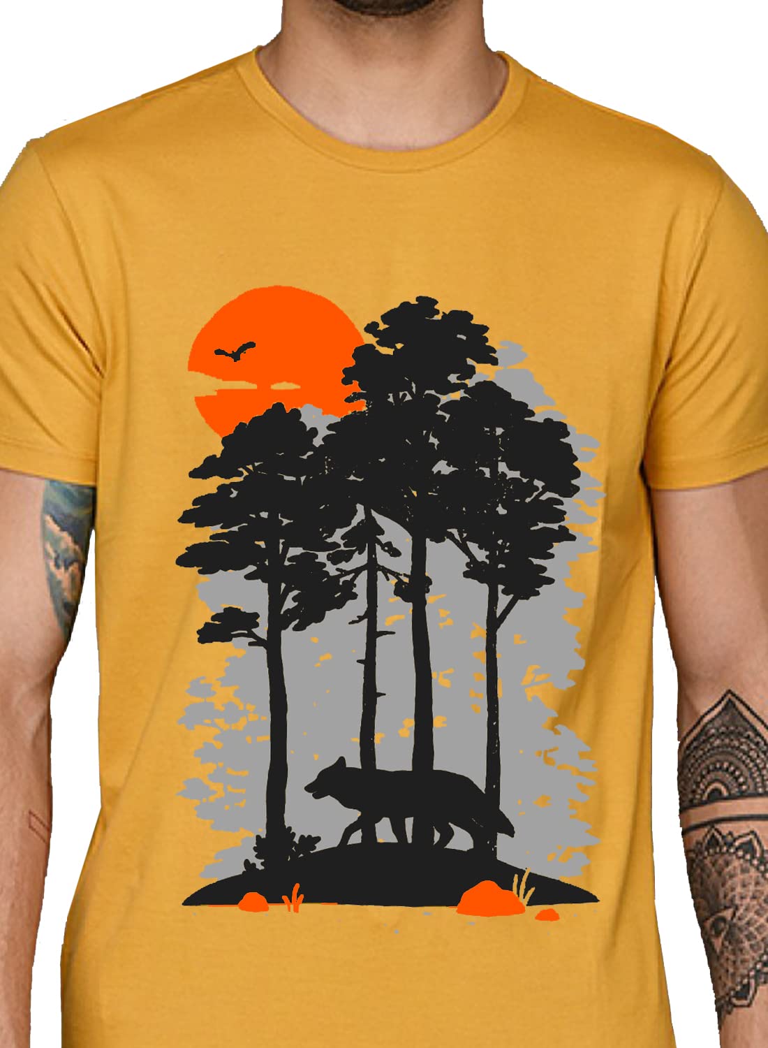 ADRO Mens Sun Printed Cotton T-Shirt (RN22-1-SUN-MU_Mustard)