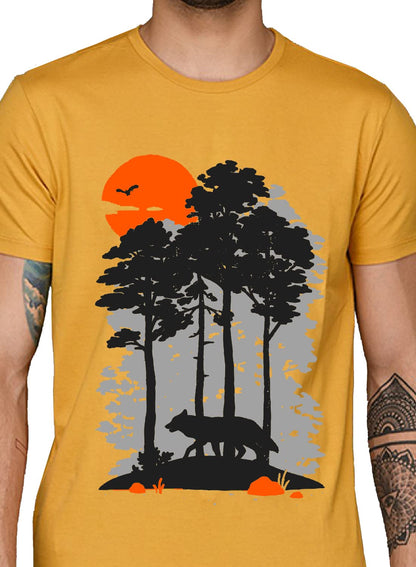 ADRO Mens Sun Printed Cotton T-Shirt (RN22-1-SUN-MU_Mustard)