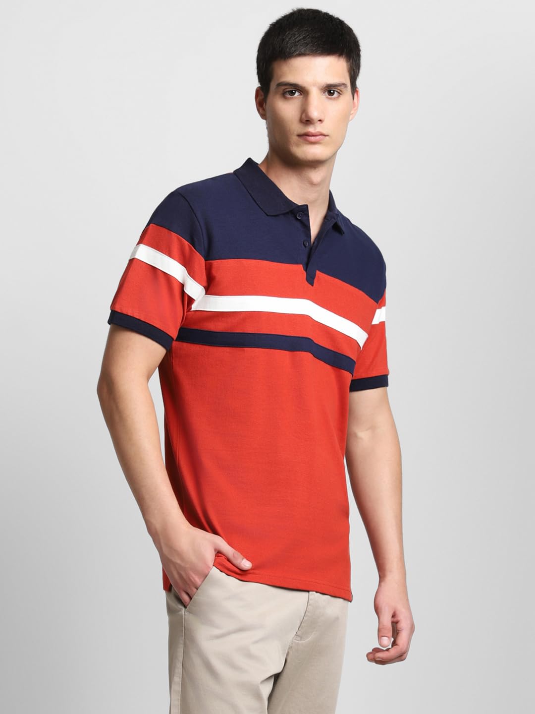 Dennis Lingo MenS Cotton Red Colorblocked Polo T-Shirt