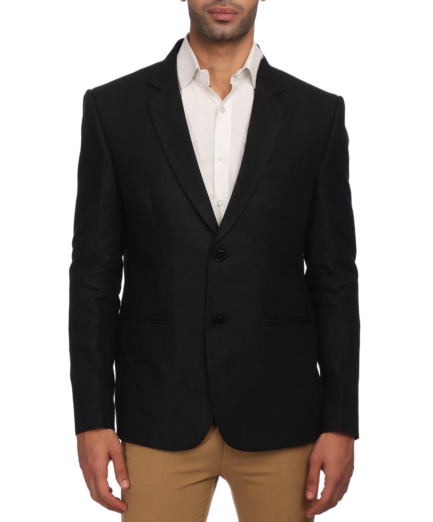 WINTAGE Mens Linen Tailored Fit Solid Evening/Casual Blazer Coat Jacket : Black