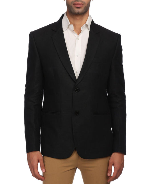 WINTAGE Mens Linen Tailored Fit Solid Evening/Casual Blazer Coat Jacket : Black