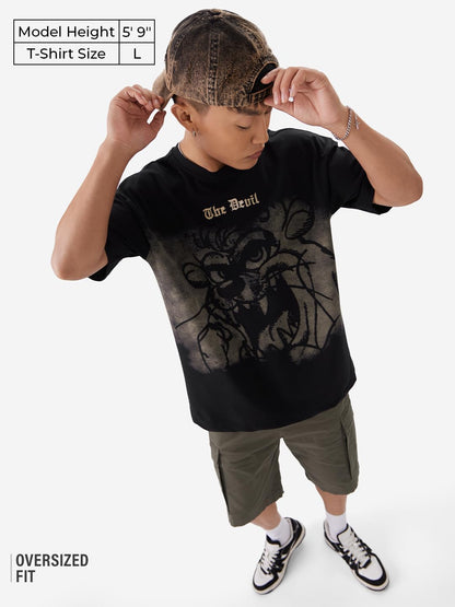 The Souled Store Official Looney Tunes: Taz Outburst Men and Boys Short Sleeve Black Cotton Oversize Fit T-Shirt