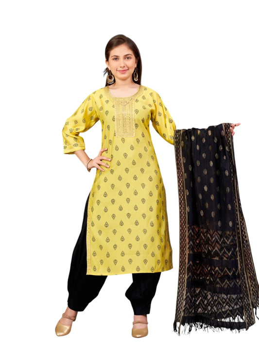 Aarika Girls Ethnic Wear Sea Green Colour Foil Print Embroidery Silk Kurti-8-15 Years (Kurti-Sd-5964)