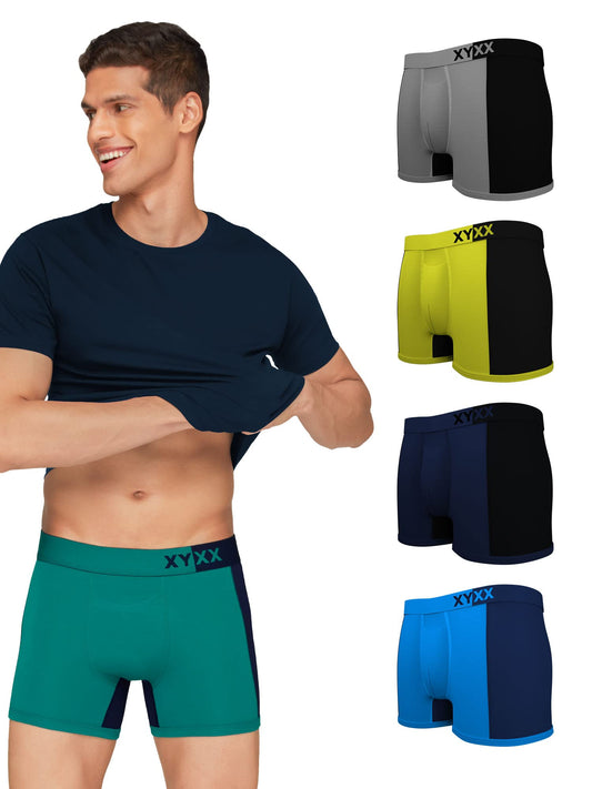 XYXX Mens Underwear Dualist IntelliSoft Antimicrobial Micro Modal Trunk Pack of 5 (Navigate & Black Iris;Lime Punch & Black;Bla