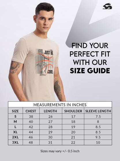 ADRO Men's Graphic Printed 100% Cotton T-Shirt - Regular Fit, Printed T-Shirts for Men (RN24-BCL-BE_Beige)