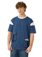 The Souled Store Utility T-Shirt: Pacific Men and Boys Short Sleeves Round Neck Blue Solid Cotton Oversized T-Shirts