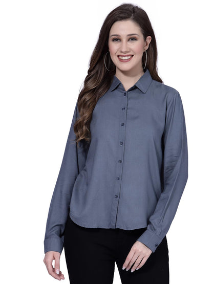 OOMPH! Womens Floral Regular Fit Button Down Shirt (msh007_Grey 2