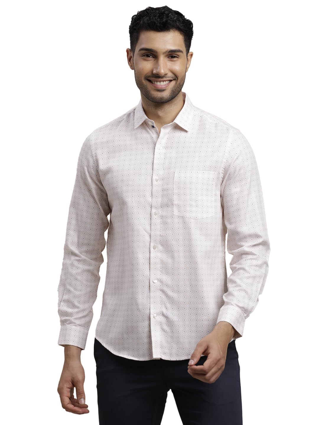 Turtle Men Cotton Tencel Regular Fit Light Pink Printed Full Sleeve Formal Shirt