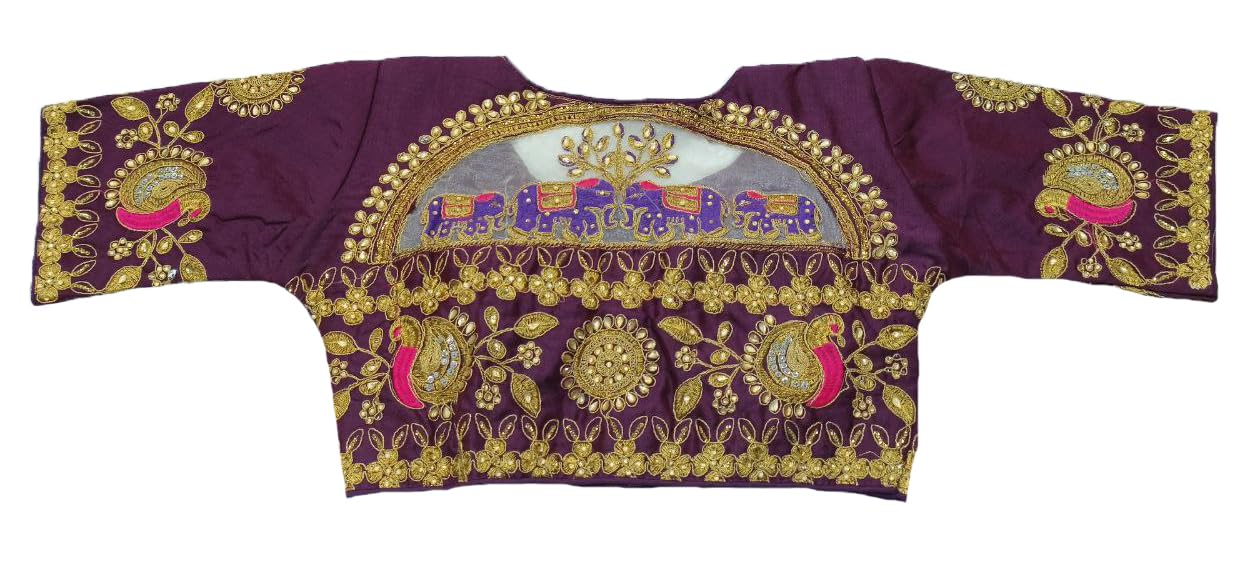 Pujia Mills WomenS Embroidery Handwork Design Bridal Blouse (Wine)