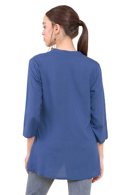 Soch Women Blue Rayon Solid Tunic