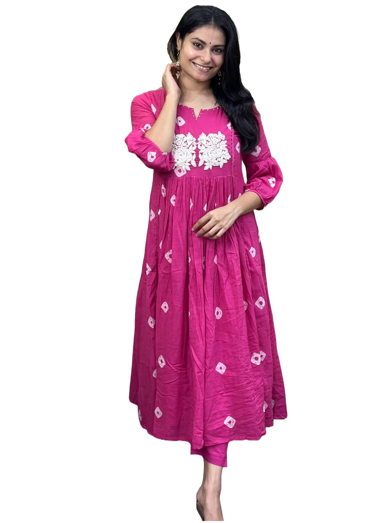 GoSriKi Womens Rayon Blend Anarkali Printed Kurta with Pant (ANVESHI Pink-GS_5XL_Pink_XXXXX-Large)