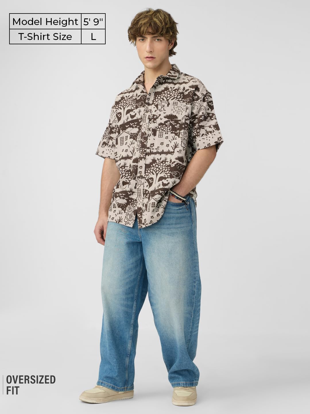 The Souled Store Farms Men and Boys Short Sleeves Collared Neck Button Front Cotton Blend Oversized Shirts