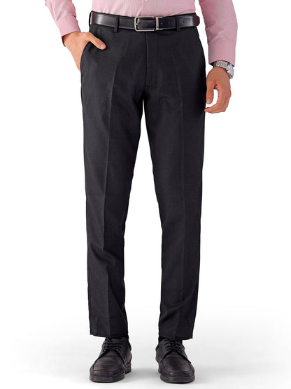 The Indian Garage Co Men Slim Fit Self Design Mid-Rise Stretchable Formal Trousers Black